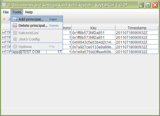 Listing keys in keytab file using KeytabGUI