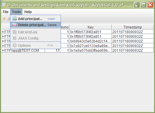 Listing keys in keytab file using KeytabGUI